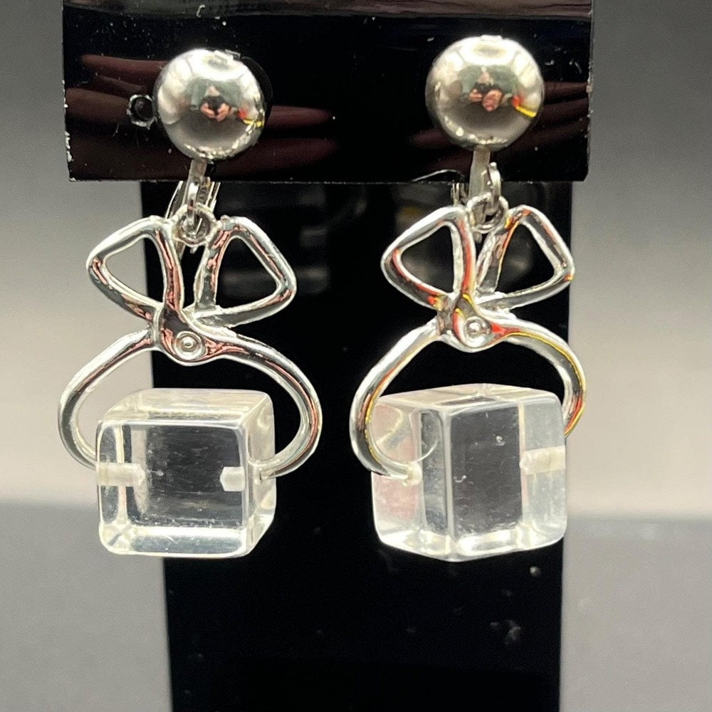 Vintage Ice Tongs Earrings Clear Lucite 1960s Novelty Jewelry Whimsical Retro